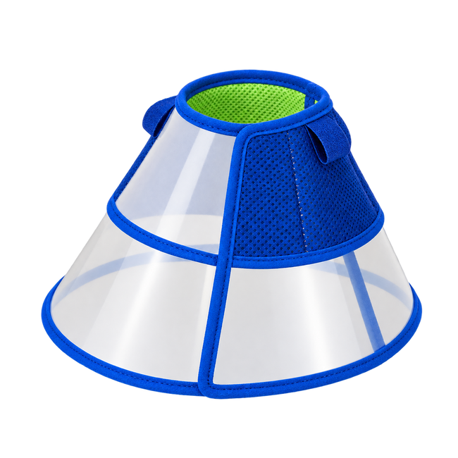 Blue and green breathable dog recovery cone