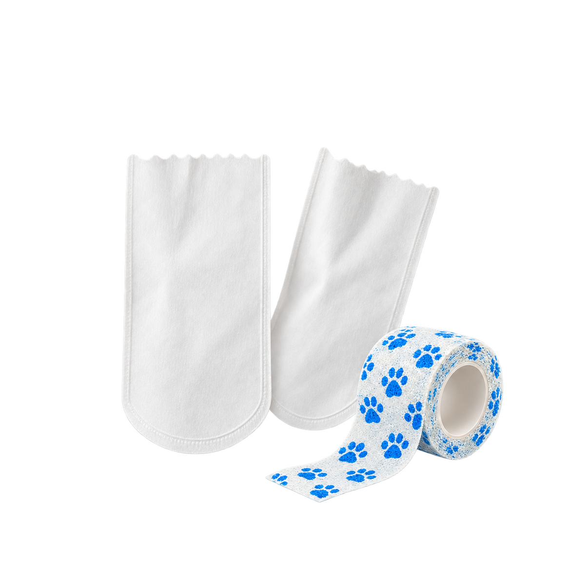 Blue paw print disposable pet paw covers with fastening wrap