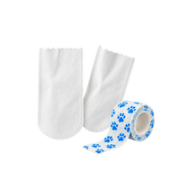 Blue paw print disposable pet paw covers with fastening wrap
