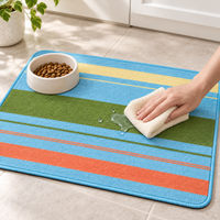Green striped pet feeding mat being wiped clean
