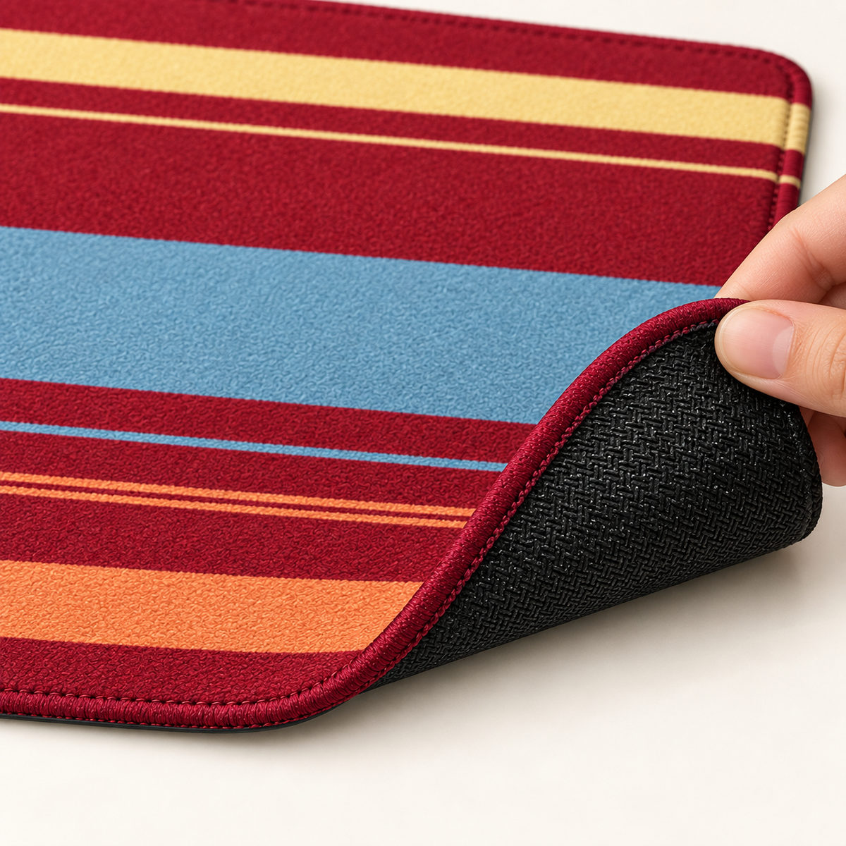 Close-up of orange striped mat and non-slip underside